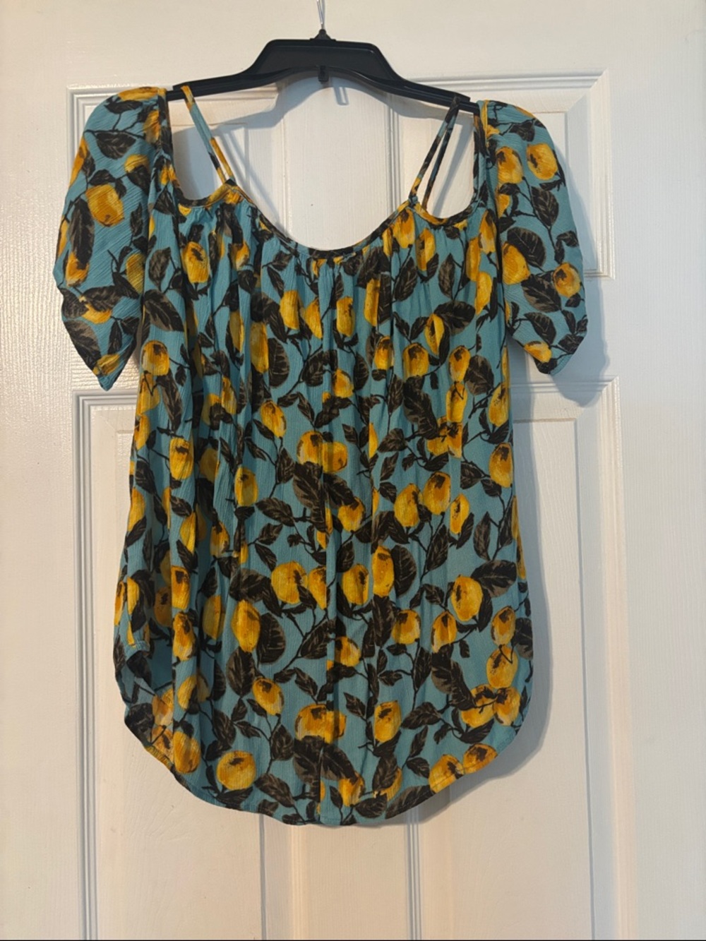 Yellow Floral Cold-Shoulder Blouse on Teal